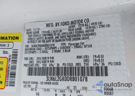 2013 Lincoln Mkz из США, поврежденный, VIN 3LN6L2GK0DR801078